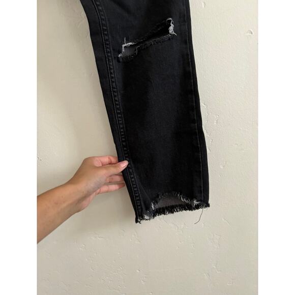 Free People Jeans Women's 28 Black High Rise Busted Knee Skinny Denim Washed Out - Picture 7 of 11